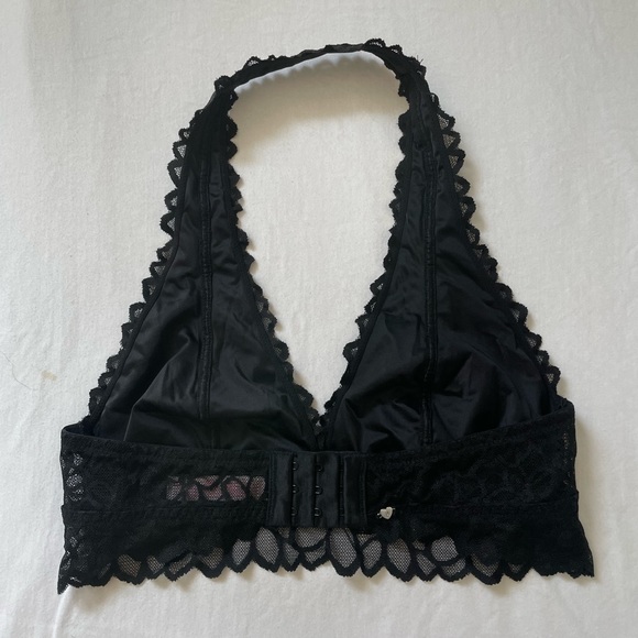 Vintage PINK Victoria Secret Black Halter Bralette with Floral Lace Size Small - Picture 2 of 4